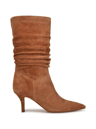 NINE WEST Womens Brown Ruched Padded Mycki Pointed Toe Stiletto Dress Slouch Boot 10 M