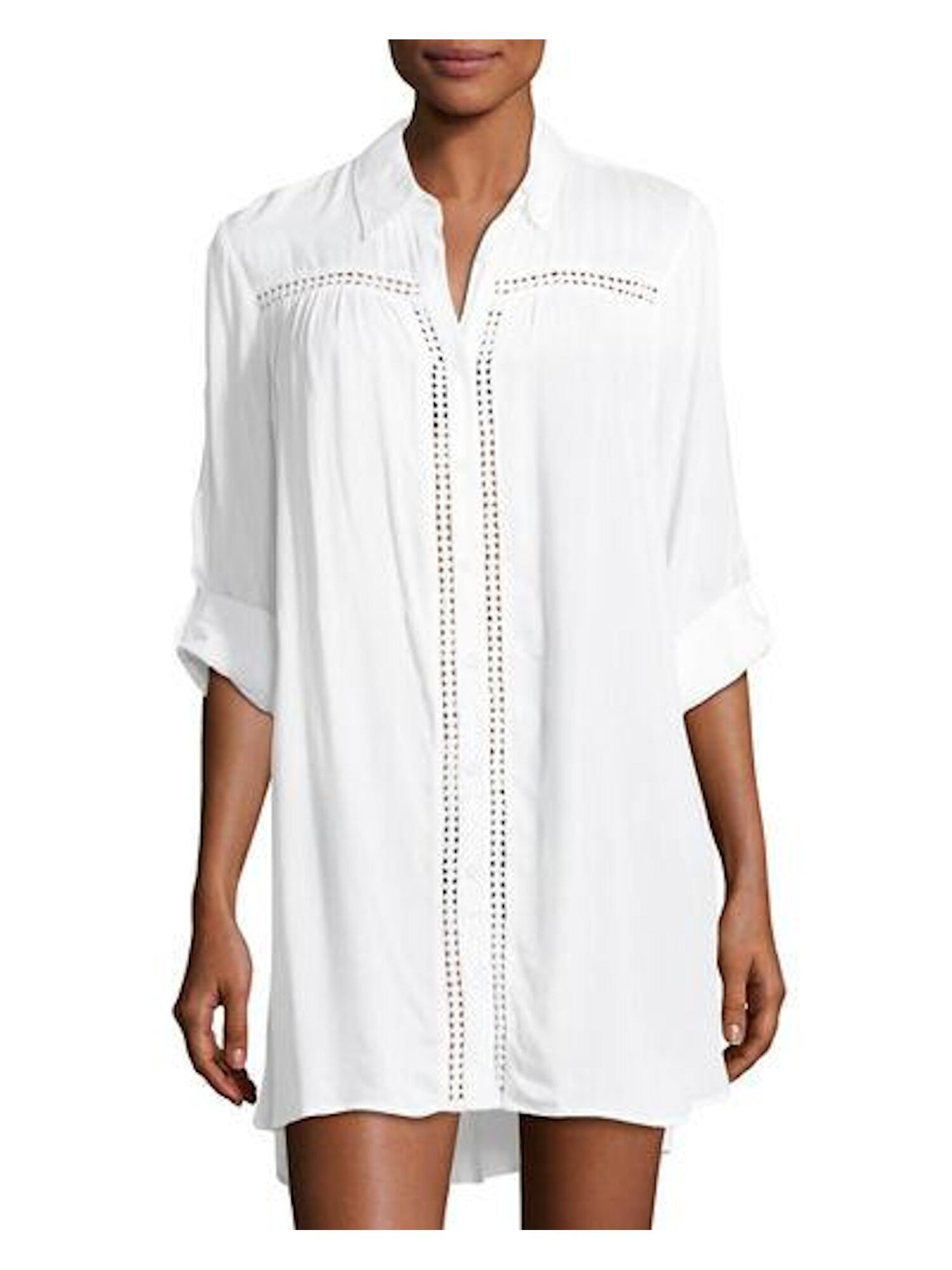 TOMMY BAHAMA Women's White Circle Embroidered Inset Swimsuit Cover Up S