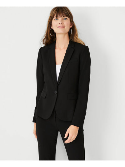 ANN TAYLOR Womens Black Stretch Pocketed Lined One Button Front Back Vent Wear To Work Blazer Jacket 0
