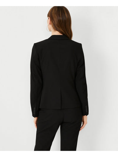 ANN TAYLOR Womens Black Stretch Pocketed Lined One Button Front Back Vent Wear To Work Blazer Jacket 0