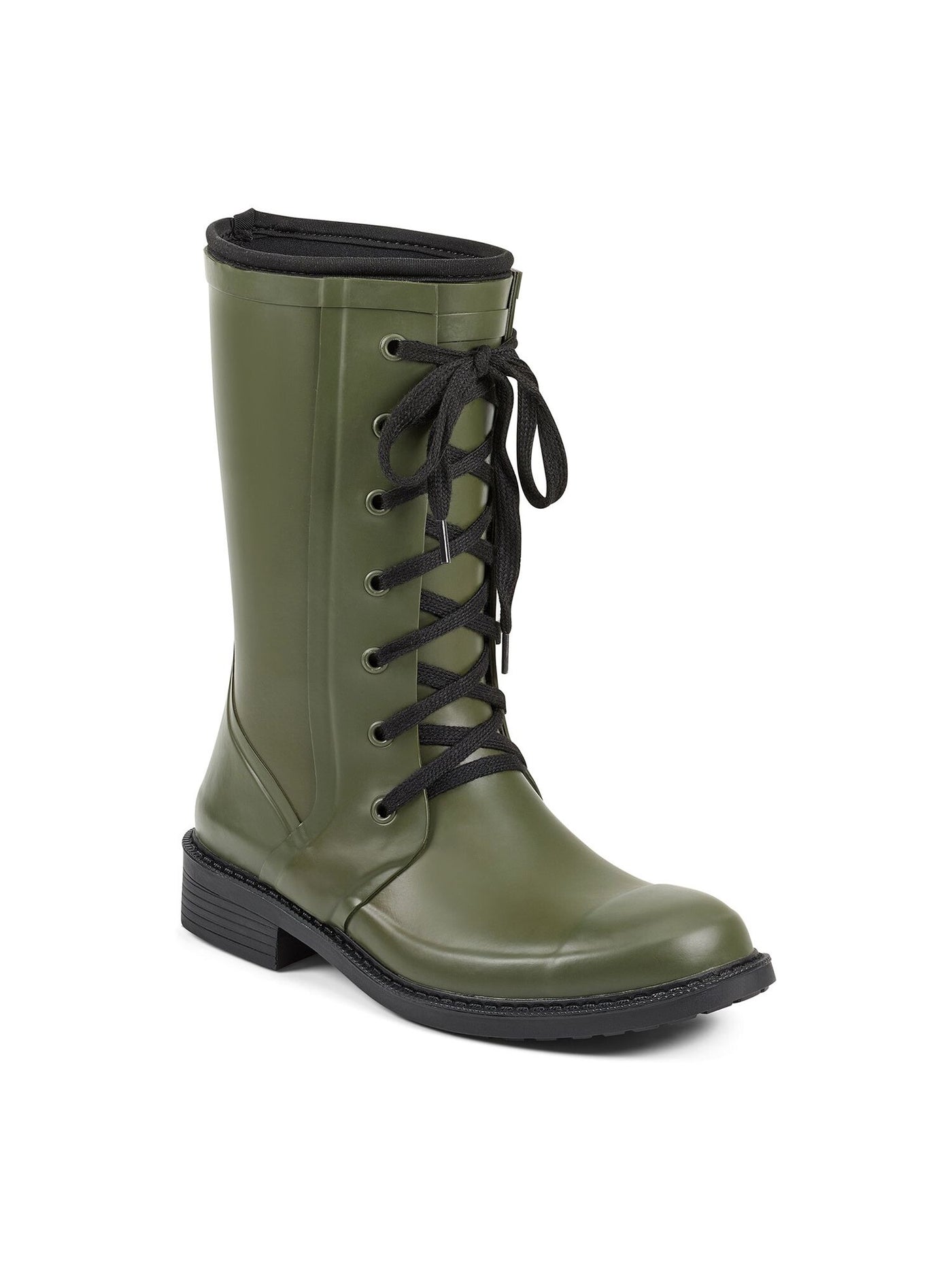 AEROSOLES Womens Green Waterproof Lined Vernon Round Toe Block Heel Lace-Up Rain Boots 8 M