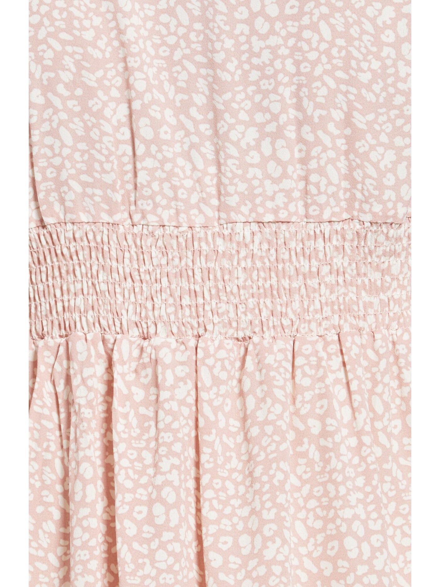 SAVI MOM Womens Pink Ruffled Smocked Pullover Animal Print Long Sleeve V Neck Mini Empire Waist Dress