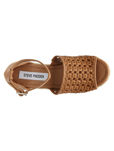 STEVE MADDEN Womens Brown Woven 1" Platform Adjustable Strap Cushioned Joni Round Toe Wedge Buckle Espadrille Shoes 9.5 M