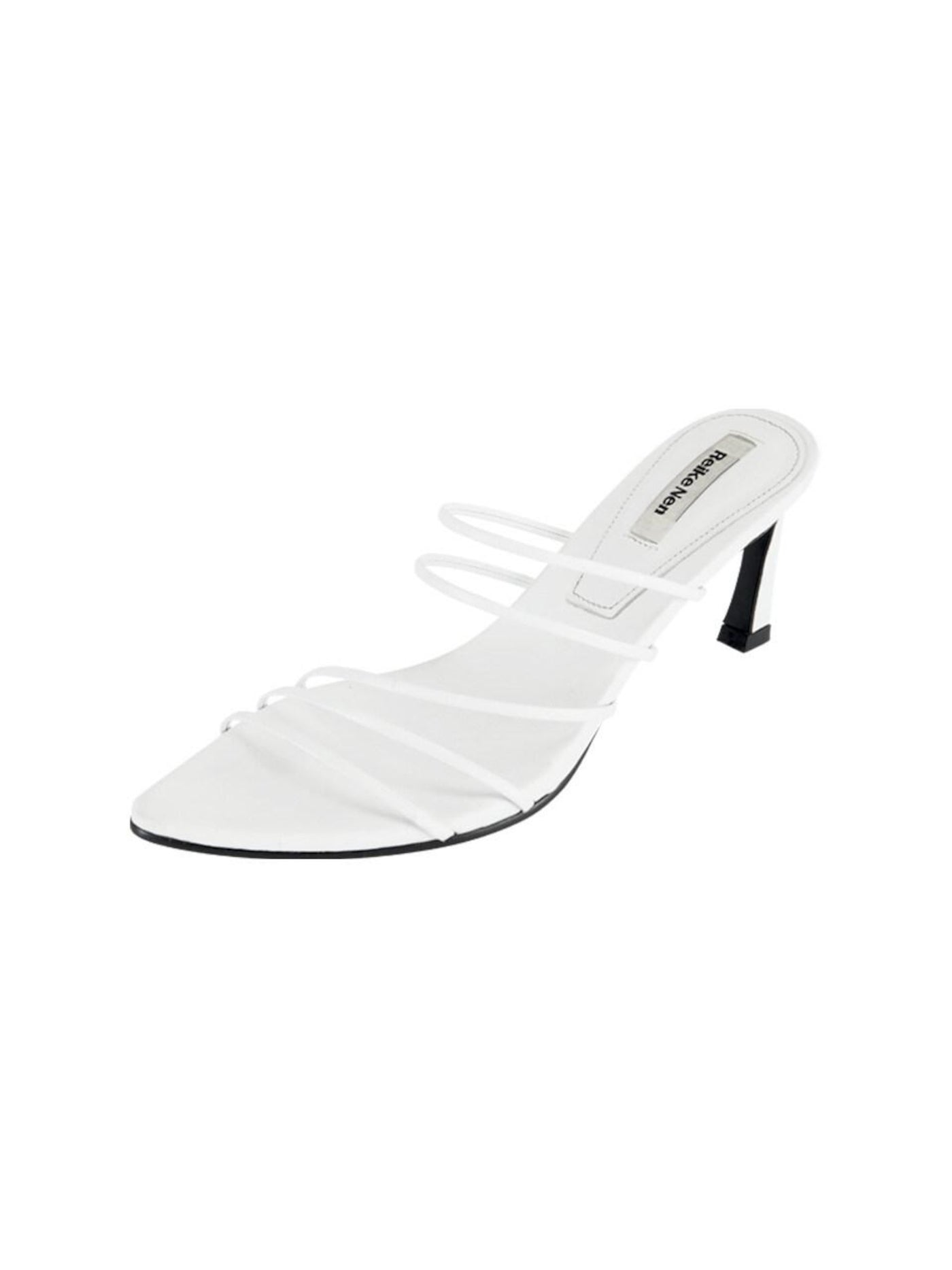 REIKE NEN Womens White Strappy Padded Pointed Toe Sculpted Heel Slip On Leather Dress Slide Sandals Shoes 36.5