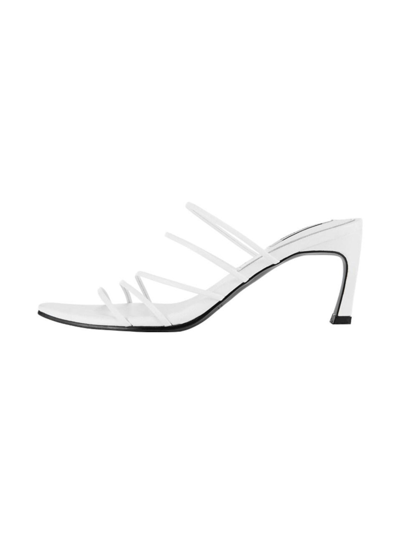 REIKE NEN Womens White Strappy Padded Pointed Toe Sculpted Heel Slip On Leather Dress Slide Sandals Shoes 37