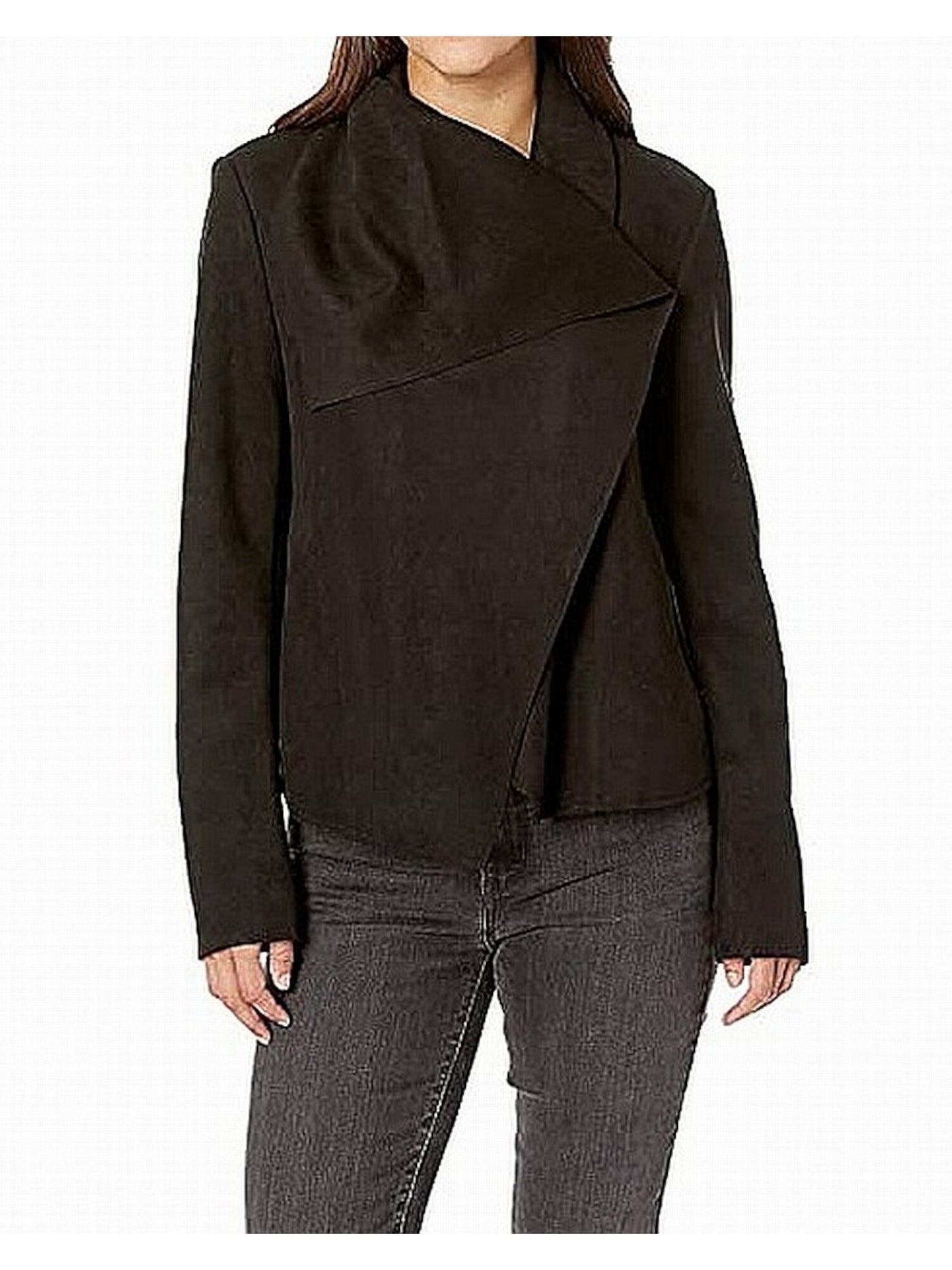 ANNE KLEIN Womens Black Faux Suede Buttoned Wrap Jacket XXL