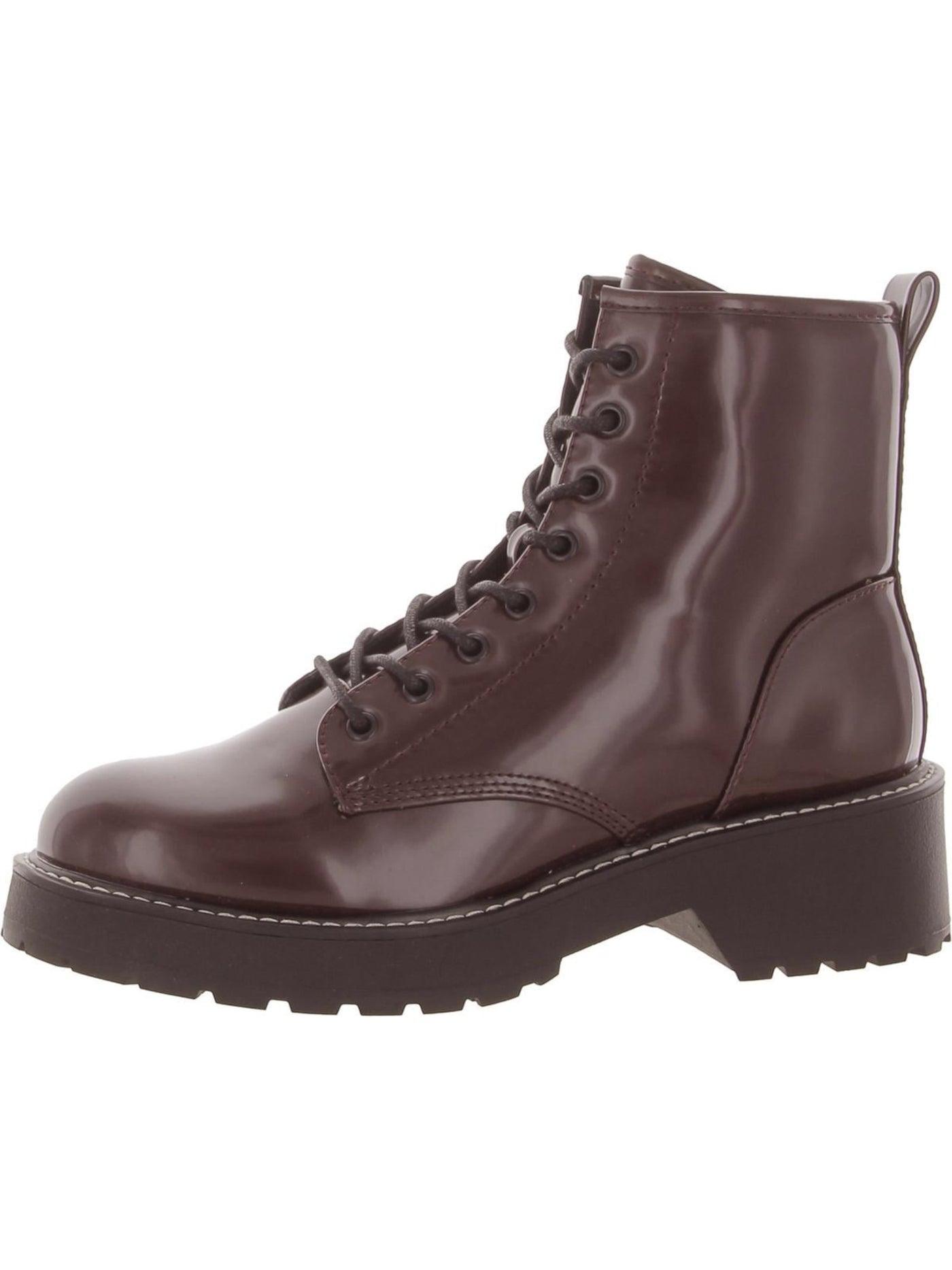 MADDEN GIRL Womens Burgundy Lace Up Front  1/2" Platform Lug Sole Carra Almond Toe Block Heel Zip-Up Combat Boots 8.5 M