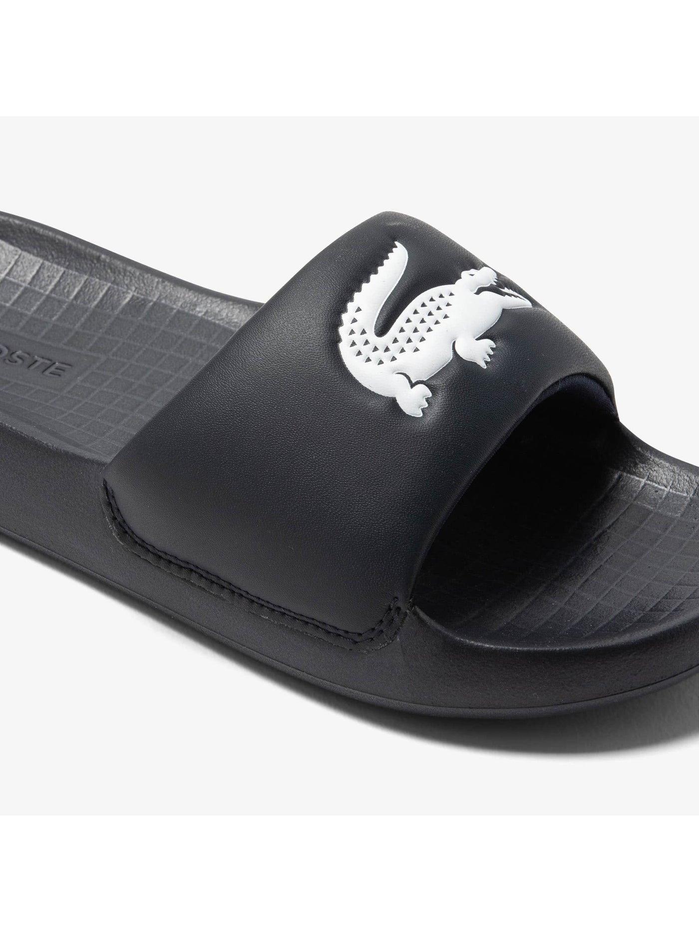 LACOSTE Mens Black Cushioned Croco 2.0 Open Toe Slip On Slide Sandals Shoes