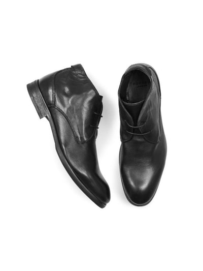 HUDSON Mens Black Washed Comfort Osbourne Round Toe Block Heel Lace-Up Leather Chukka Boots 45