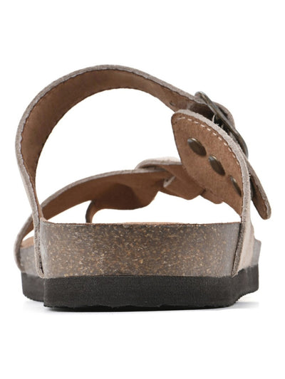 WHITE MOUNTAIN FOOTBEDS Womens Beige Buckle Heel Cup Braided Adjustable Crawford Round Toe Slip On Leather Thong Sandals Shoes 9 M