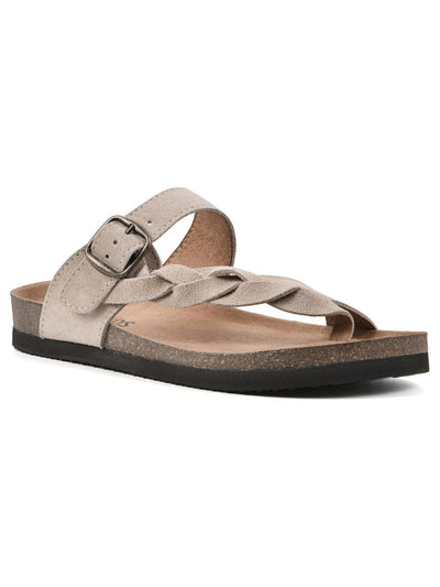 WHITE MOUNTAIN FOOTBEDS Womens Beige Buckle Heel Cup Braided Adjustable Crawford Round Toe Slip On Leather Thong Sandals Shoes 9 M