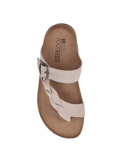 WHITE MOUNTAIN FOOTBEDS Womens Beige Buckle Heel Cup Braided Adjustable Crawford Round Toe Slip On Leather Thong Sandals Shoes 9 M
