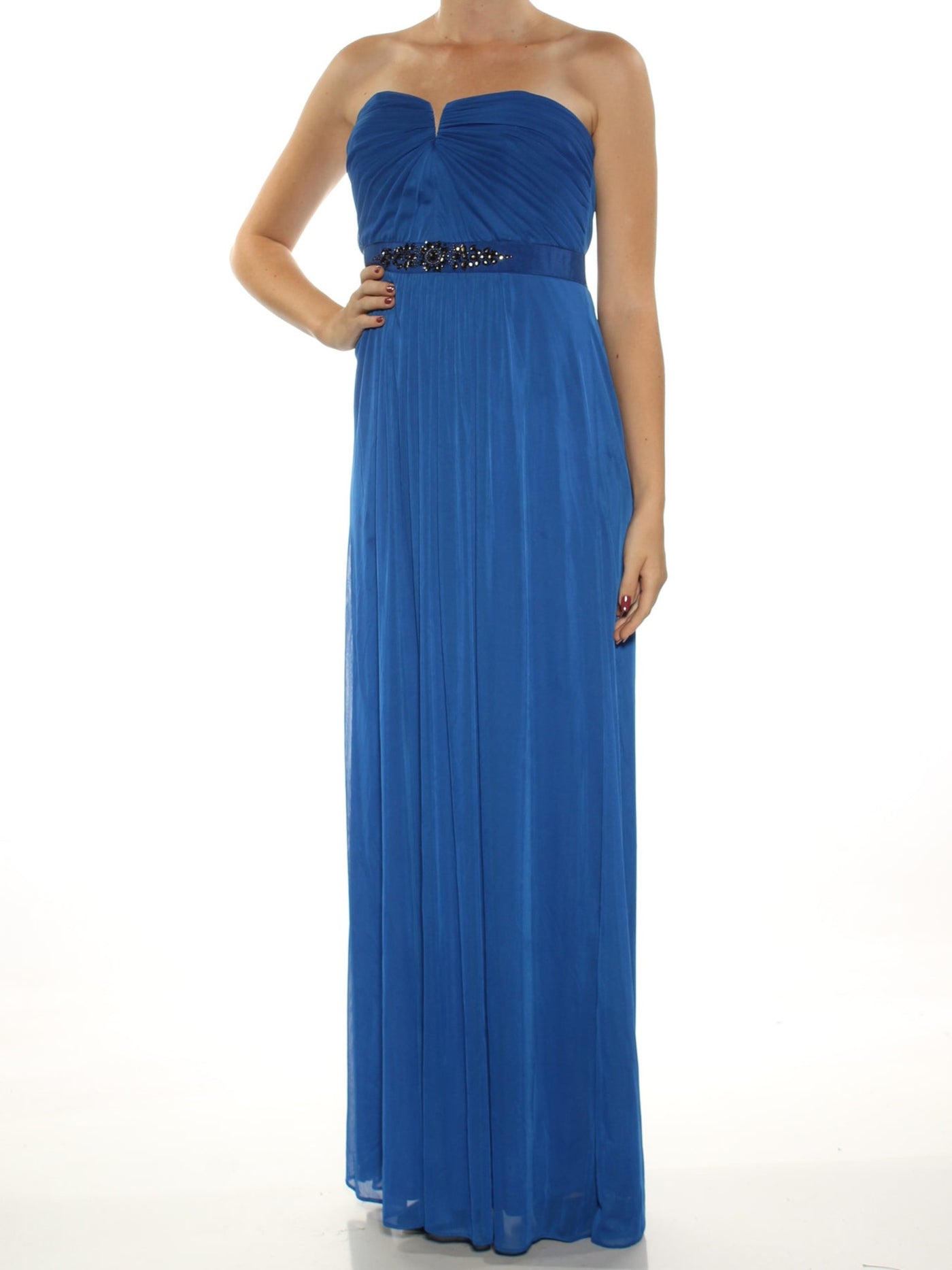 ADRIANNA PAPELL Womens Blue Sleeveless Maxi Sheath Evening Dress Size: 10