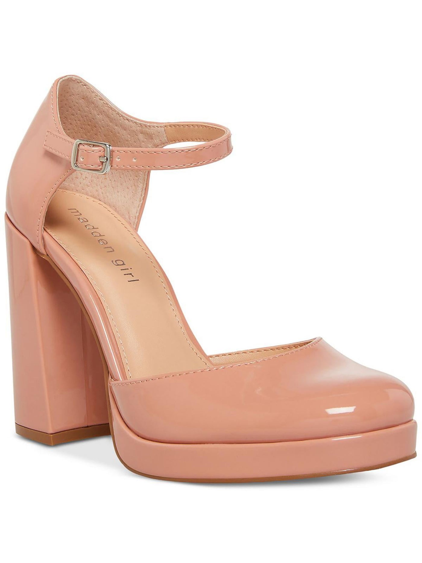 MADDEN GIRL Womens Pink Comfort Una Round Toe Block Heel Buckle Dress Pumps Shoes 10 M
