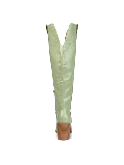 JOURNEE COLLECTION Womens Green Solid Croc Ankle Zip Dual Pull-Tabs Wide Calf Cushioned Cut Out Therese Pointed Toe Stacked Heel Dress Western Boot 10 WC