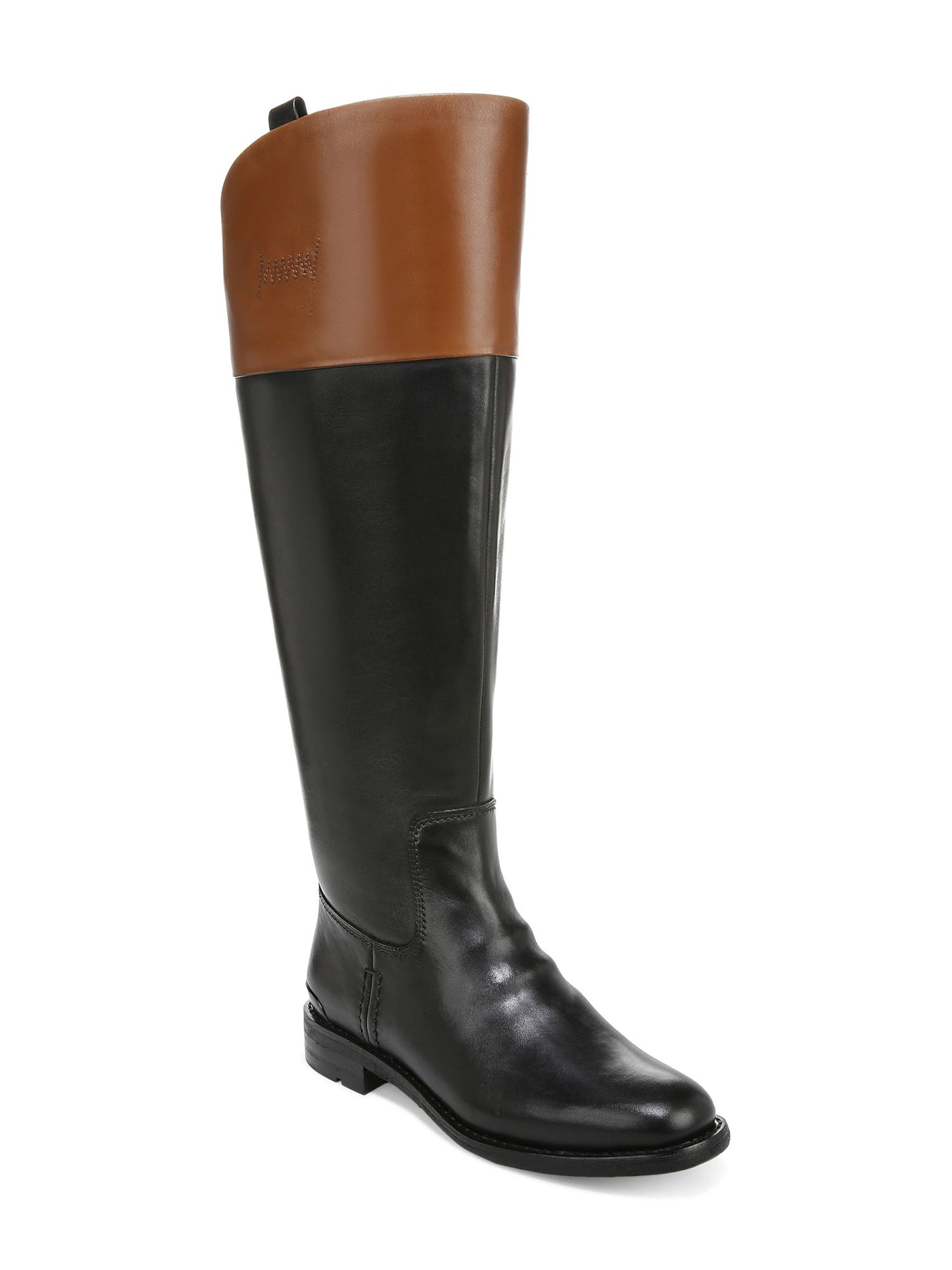 FRANCO SARTO Womens Black Mixed Media Side Pull-Tabs Padded Meyer 2 Round Toe Block Heel Zip-Up Leather Riding Boot 6.5 M