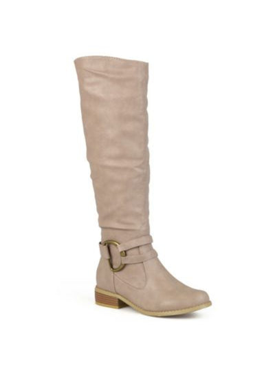 JOURNEE COLLECTION Womens Beige Buckle Accent Comfort Charming Round Toe Block Heel Zip-Up Riding Boot 7.5 M