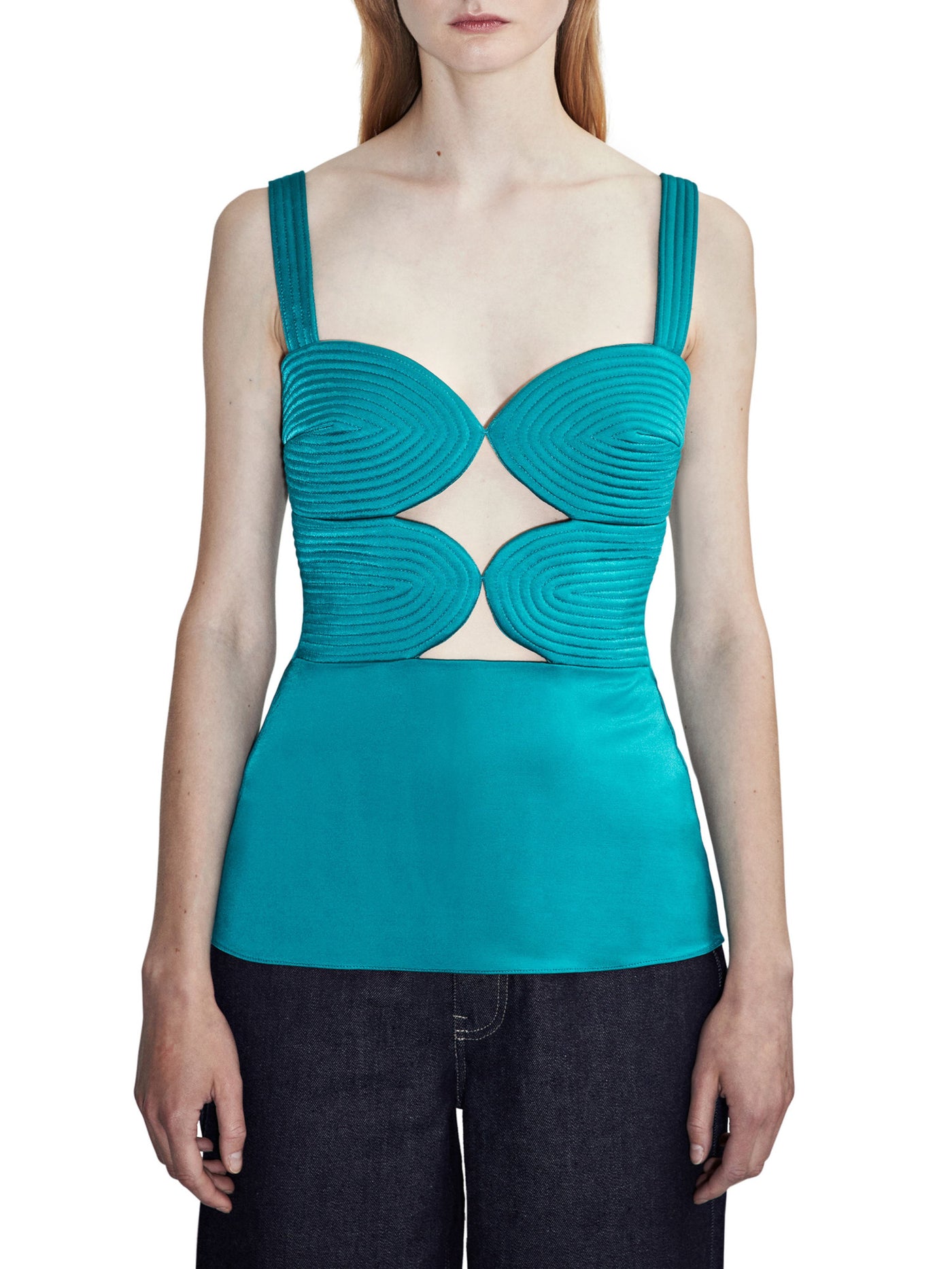 ET OCHS Womens Teal Cut Out Zippered Lined Sleeveless Sweetheart Neckline Top M