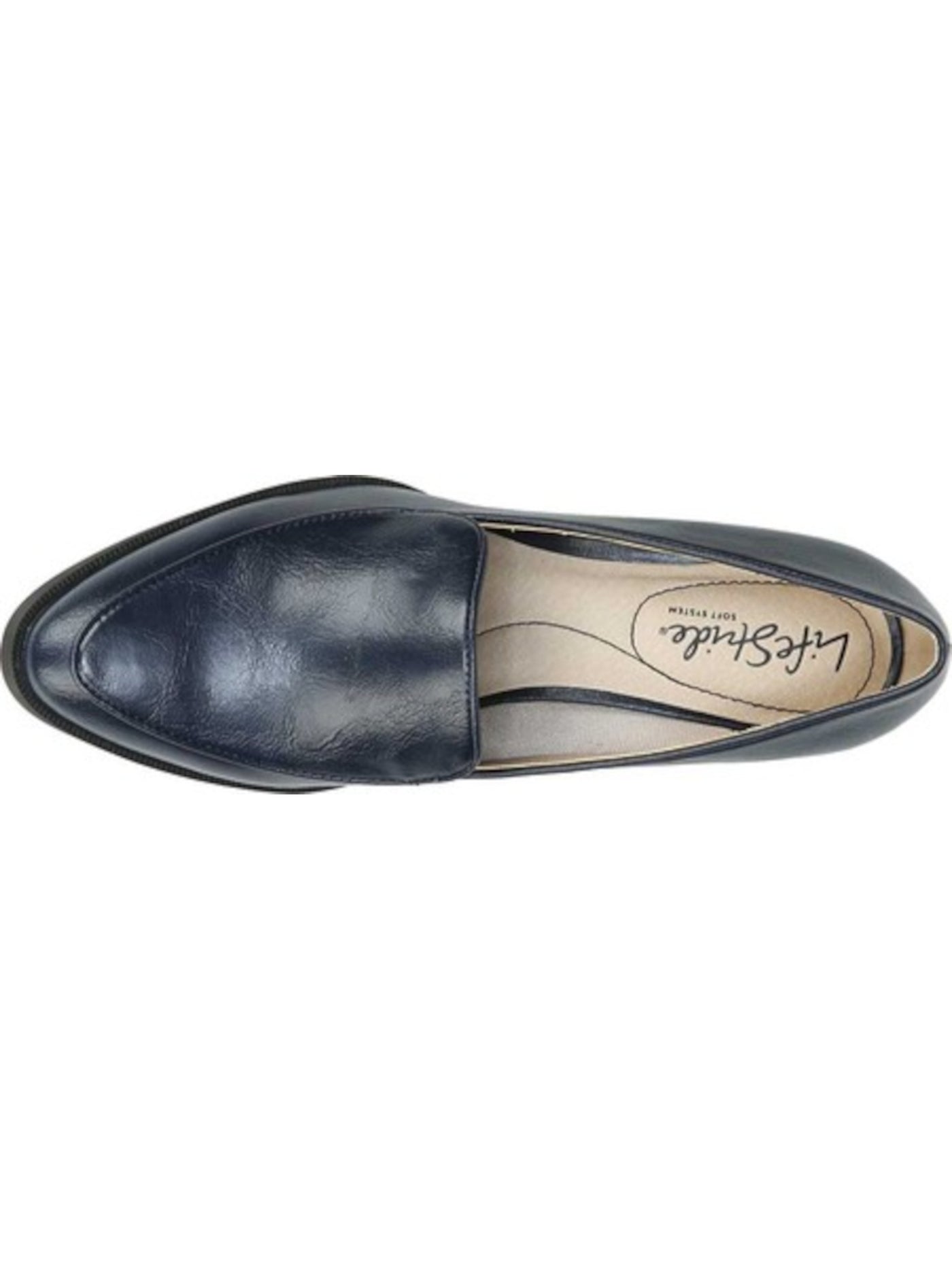 LIFE STRIDE Womens Navy Loafer Inspired Padded Devyn Almond Toe Block Heel Slip On Pumps 5.5 M