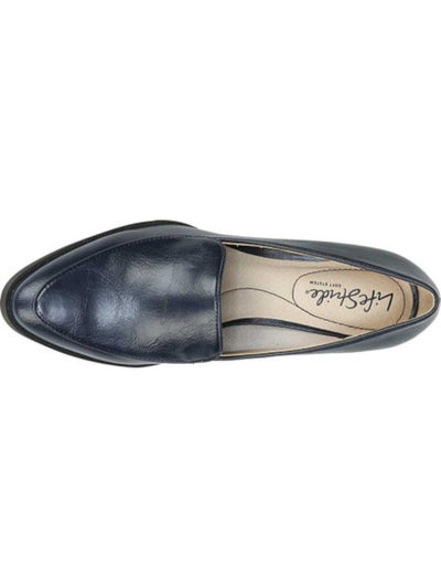LIFE STRIDE Womens Navy Loafer Inspired Padded Devyn Almond Toe Block Heel Slip On Pumps 5.5 M