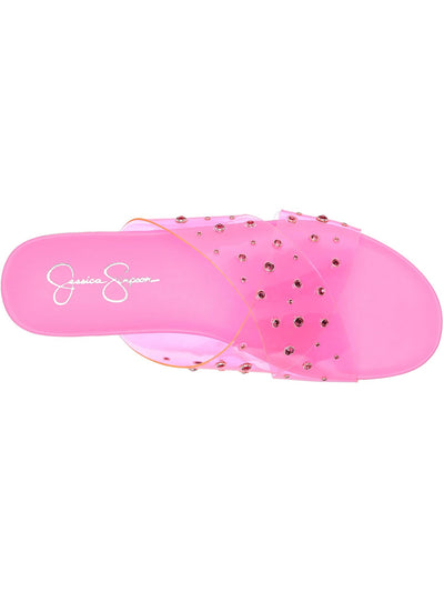 JESSICA SIMPSON Womens Pink Clear Lucite Straps Embellished Studded Tislie Round Toe Slip On Slide Sandals 8 M