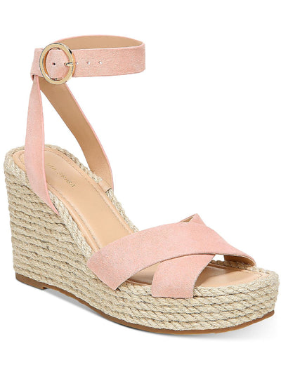 VIA SPIGA Womens Pink 1" Platform Adjustable Strap Padded Sesilia Square Toe Wedge Buckle Leather Espadrille Shoes 6 M