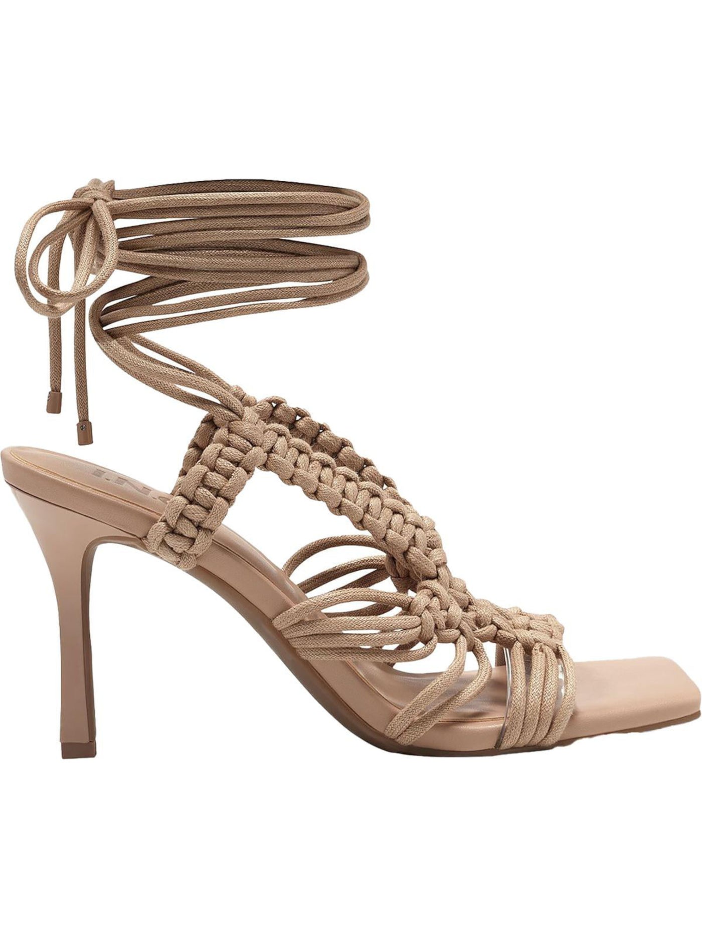 INC Womens Beige Strappy Woven Brayd Square Toe Stiletto Lace-Up Dress Heeled Sandal 7 M