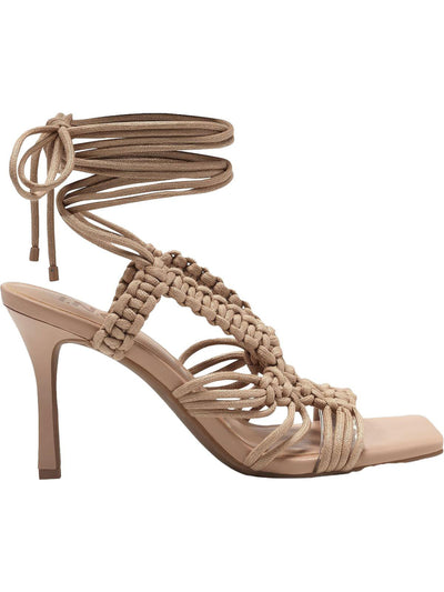 INC Womens Beige Strappy Woven Brayd Square Toe Stiletto Lace-Up Dress Heeled Sandal 7 M