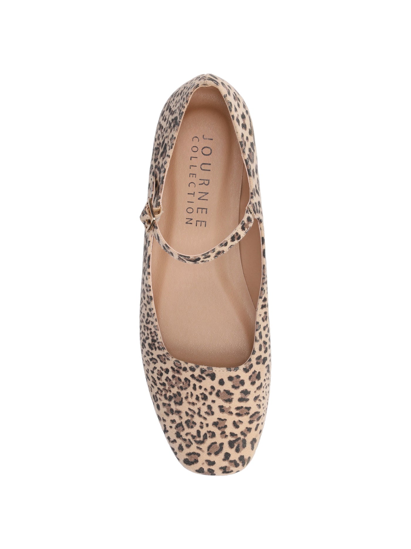 JOURNEE COLLECTION Womens Beige Animal Print Mary Jane Strap Padded Carrie Square Toe Buckle Flats Shoes 7.5