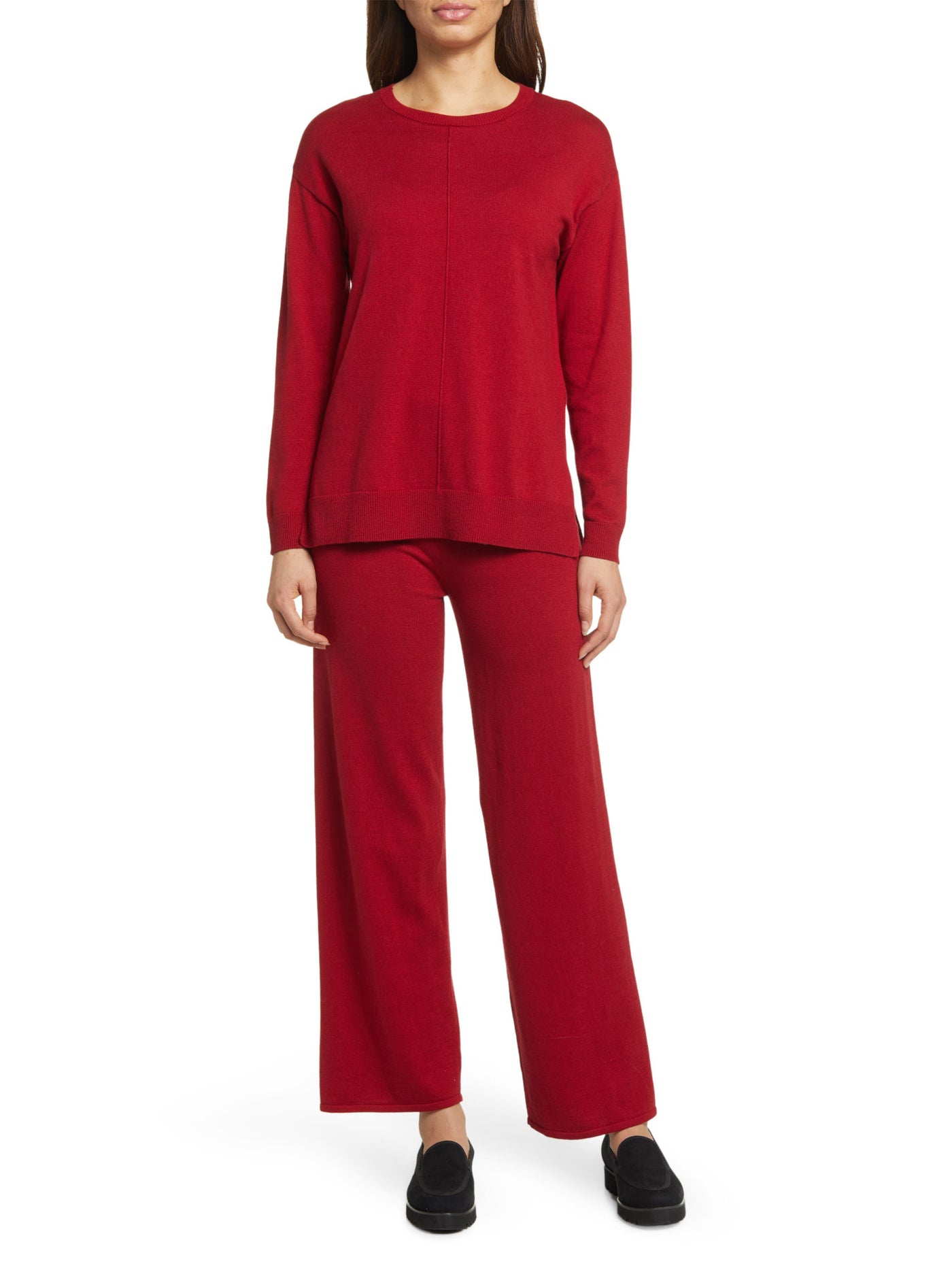 ANNE KLEIN Womens Red Long Sleeve Crew Neck Sweater L