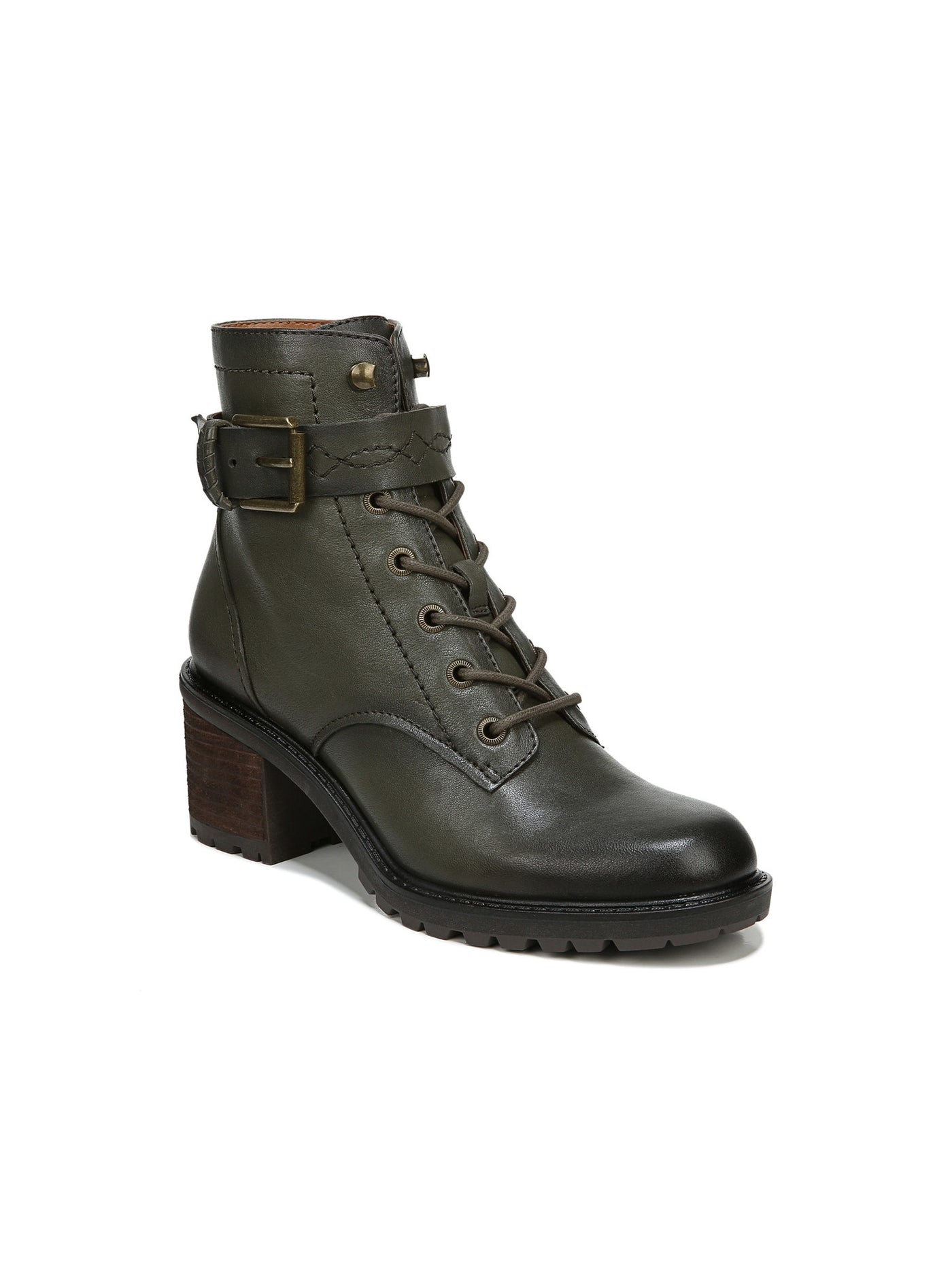 ZODIAC Womens Green Lace Up Styling Cushioned Buckle Accent Gemma Round Toe Block Heel Zip-Up Leather Combat Boots 8.5 M