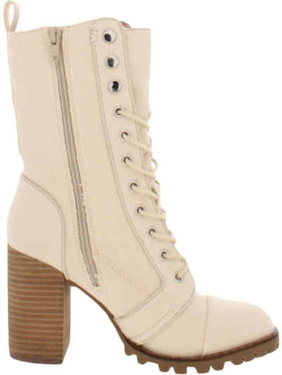 DOLCE VITA Womens Beige Lace Up Heel Tab Lug Sole Studded Ayleen Round Toe Block Heel Zip-Up Leather Combat Boots 10