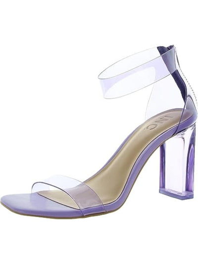 INC Womens Purple Translucent Ankle Strap Padded Makenna Square Toe Block Heel Zip-Up Dress Sandals Shoes 9.5 W