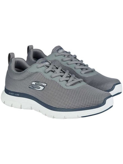 SKECHERS Mens Gray Mesh Logo Heel Pull-Tab Flexible Flex Round Toe Wedge Lace-Up Athletic Training Shoes 9.5