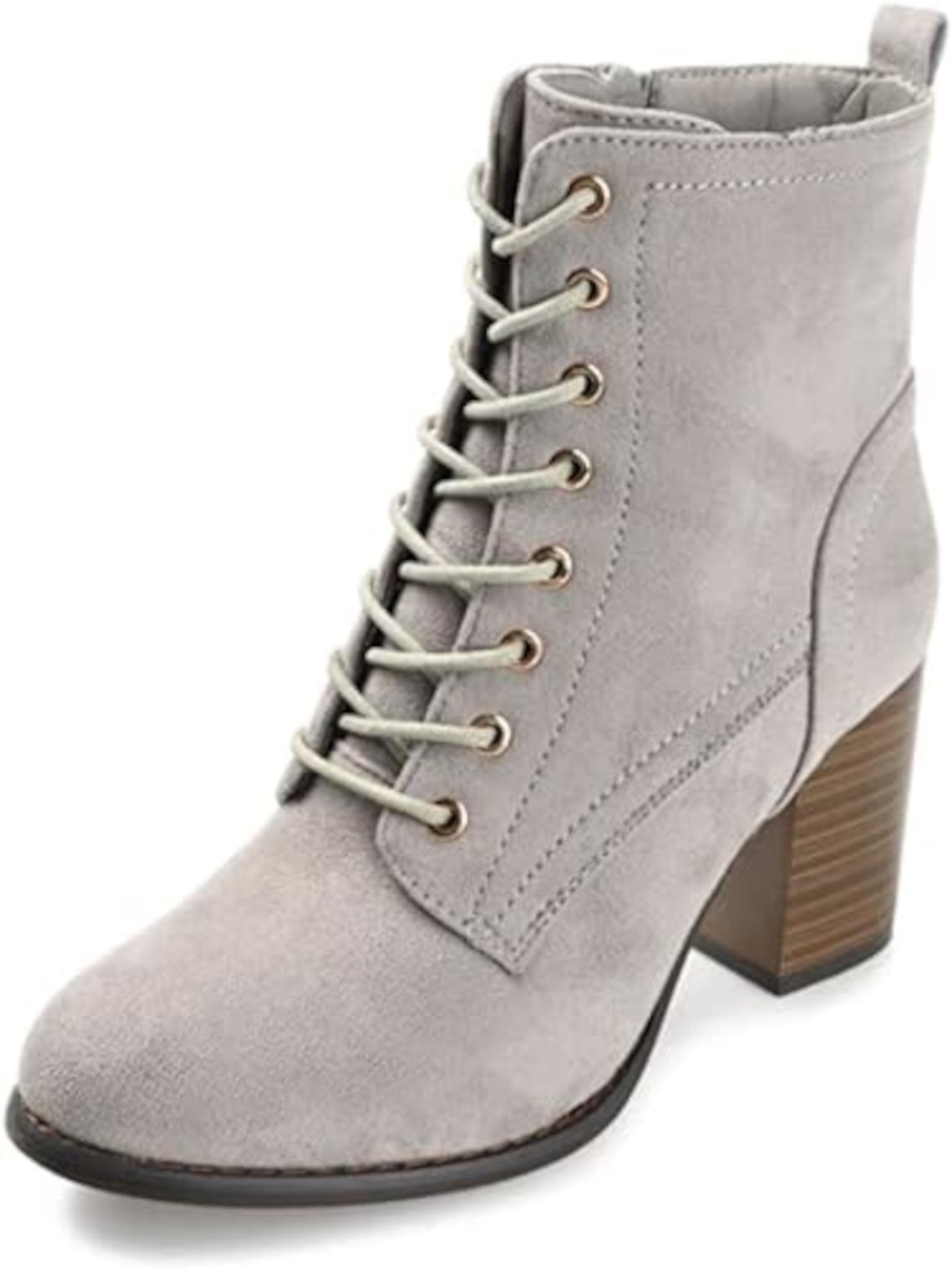 JOURNEE COLLECTION Womens Gray Comfort Lace Baylor Round Toe Block Heel Zip-Up Booties 7