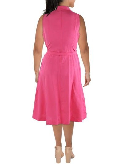 ANNE KLEIN Womens Pink Pocketed Self-tie Belt Sleeveless Point Collar Below The Knee Wear To Work Shirt Dress 6