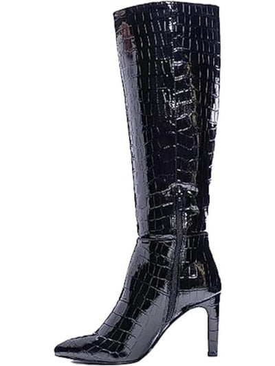 CHINESE LAUNDRY Womens Black Croc Cushioned Evanna Pointed Toe Block Heel Zip-Up Heeled Boots 7 M