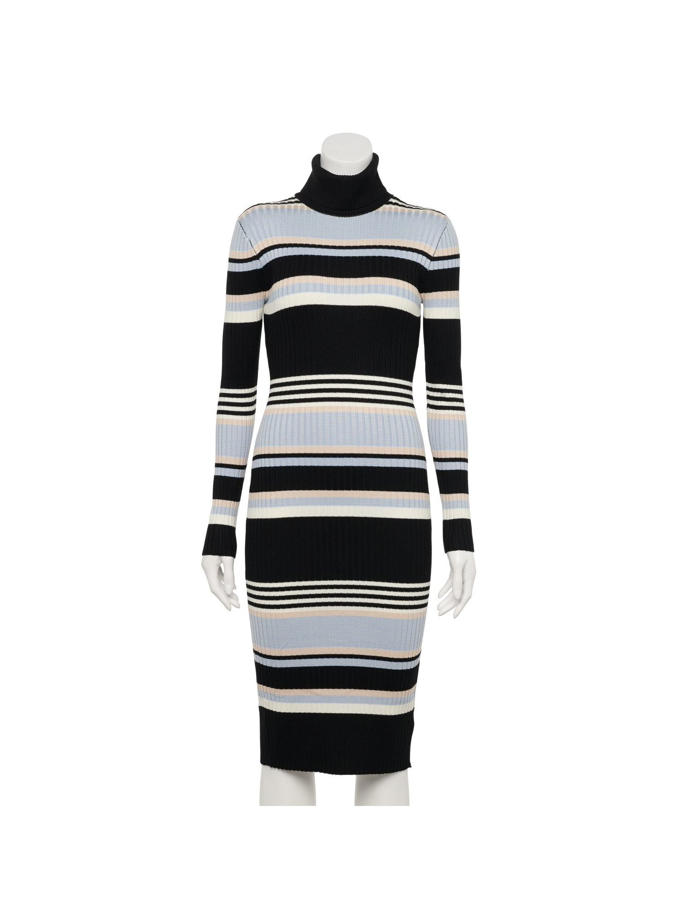 ALMOST FAMOUS Womens Black Ribbed Striped Long Sleeve Turtle Neck Midi Wear To Work Body Con Dress M