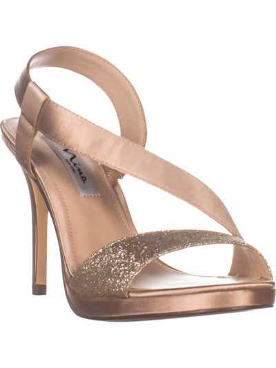 NEW YORK Womens Beige 0.5" Platform Cushioned Glitter Robina Round Toe Stiletto Slip On Dress Sandals Shoes 8