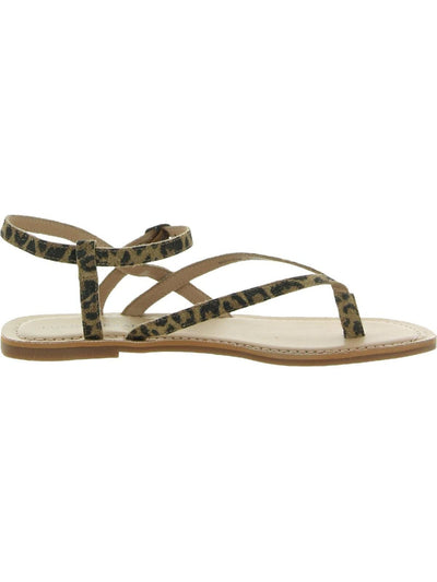 LUCKY BRAND Womens Brown Animal Print Leopard Ankle Strap Comfort Bylee Square Toe Buckle Leather Thong Sandals 7.5 M