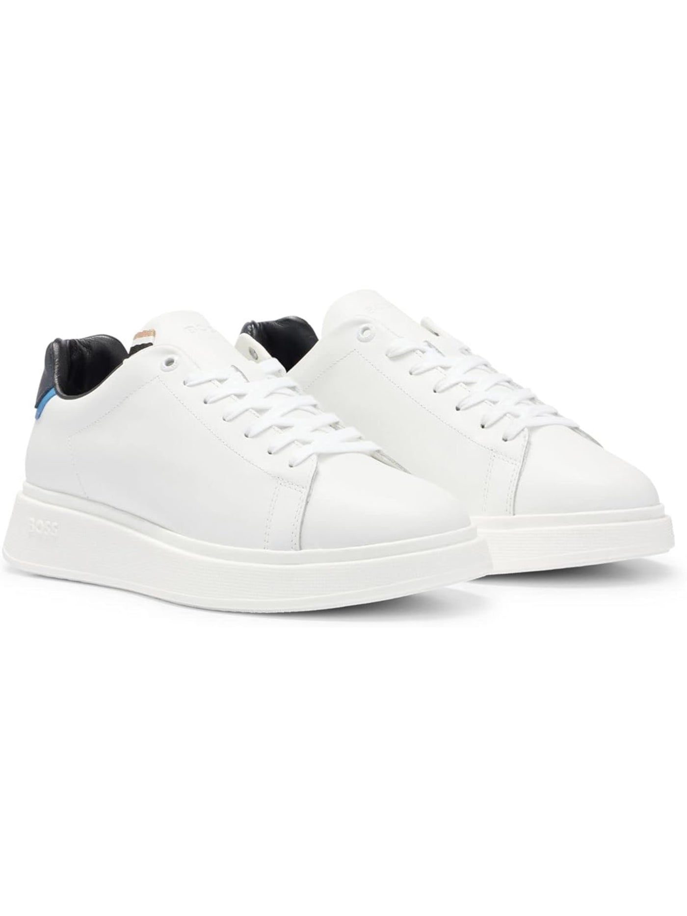 BOSS Mens White Logo Padded Bulton Round Toe Wedge Lace-Up Leather Athletic Training Shoes 41