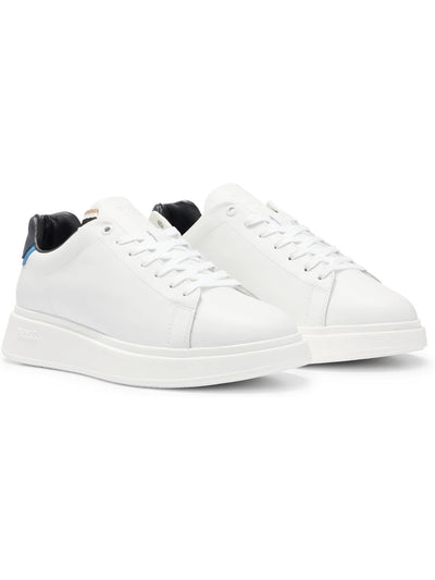 BOSS Mens White Logo Padded Bulton Round Toe Wedge Lace-Up Leather Athletic Training Shoes 13
