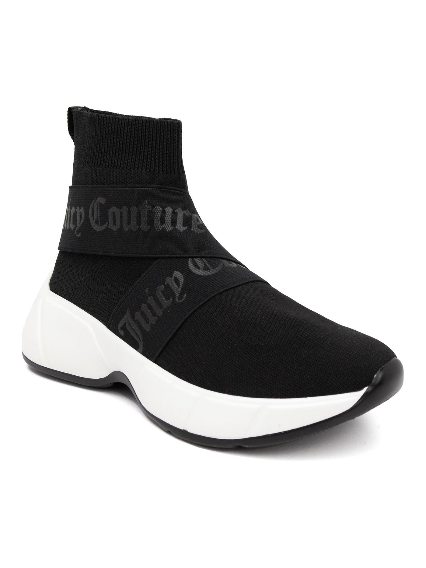 JUICY COUTURE Womens Black 1" Platform Logo Straps Stretch Padded Ariella Round Toe Wedge Sneakers Shoes 10