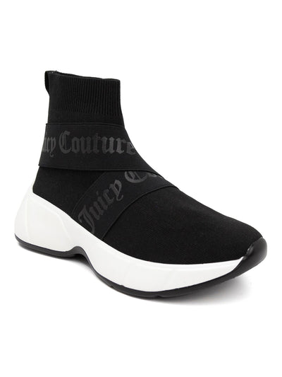 JUICY COUTURE Womens Black 1" Platform Logo Straps Stretch Padded Ariella Round Toe Wedge Sneakers Shoes 10
