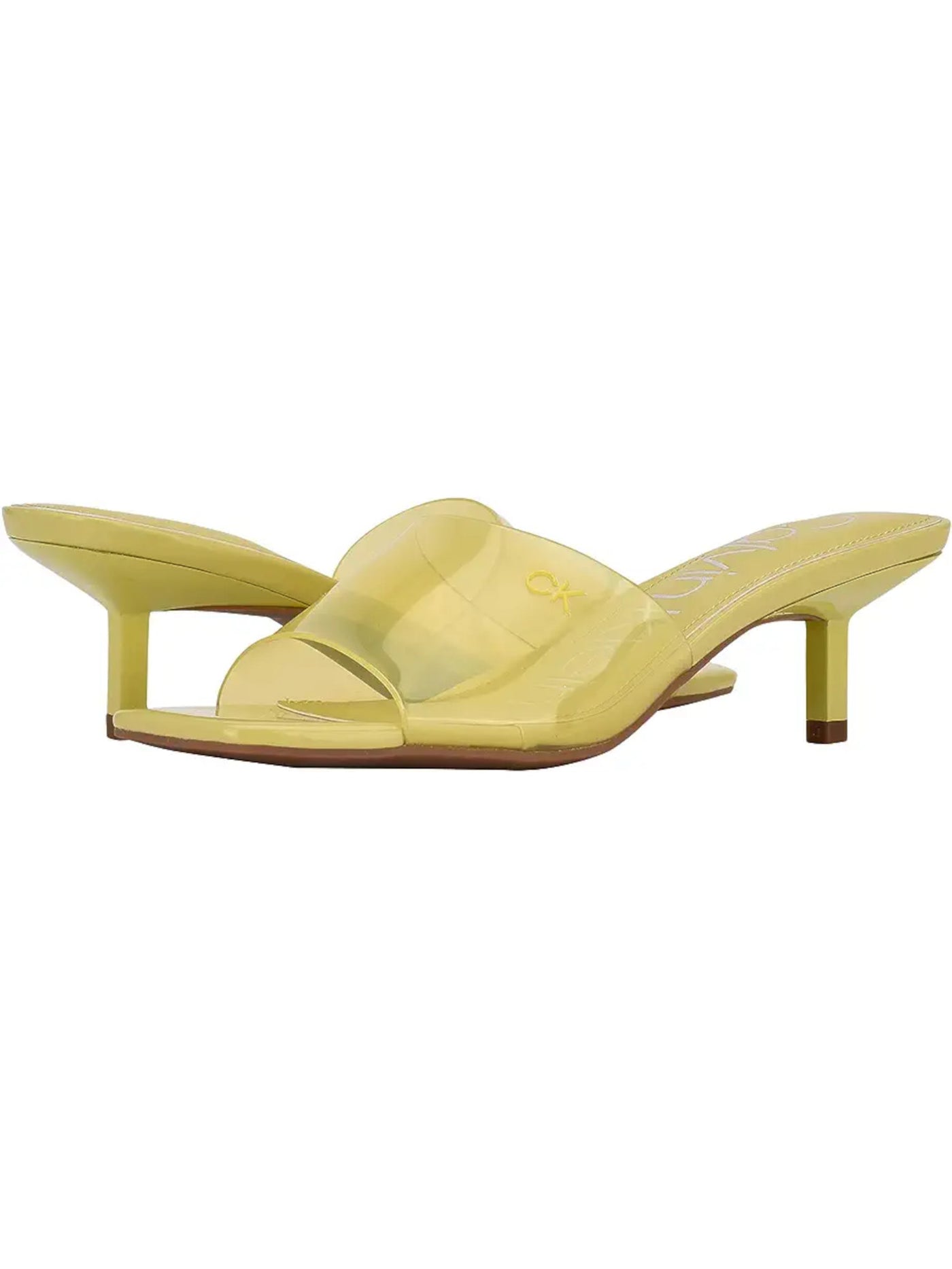 CALVIN KLEIN Womens Yellow Translucent Padded Graya Square Toe Kitten Heel Slip On Dress Heeled Sandal 7.5 M