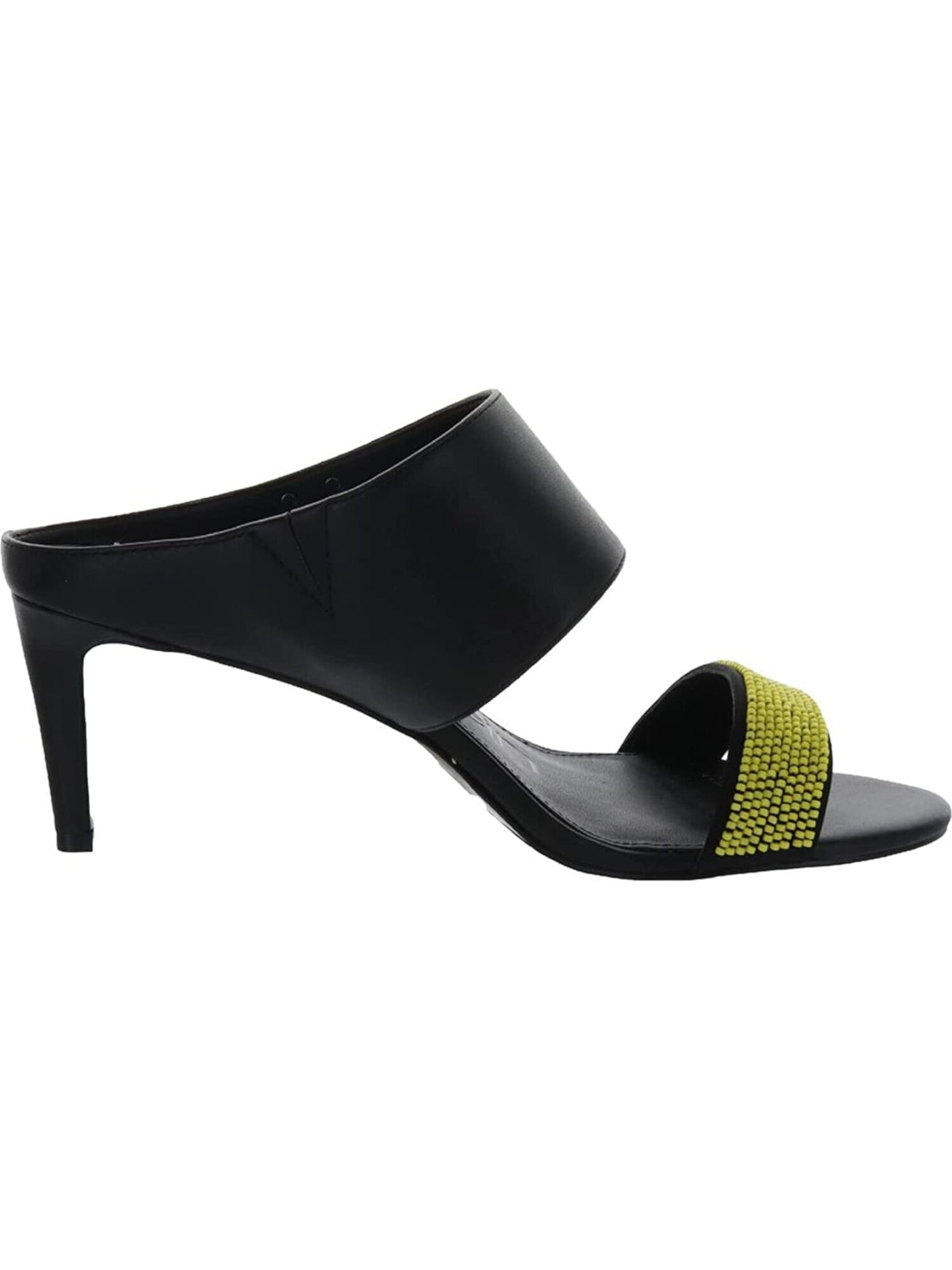 CALVIN KLEIN Womens Black Beaded Padded Cecily Round Toe Kitten Heel Slip On Slide Sandals Shoes 10 M