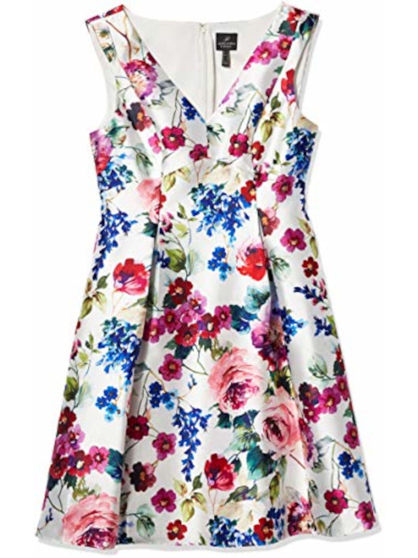 ADRIANNA PAPELL Womens White Zippered Floral Sleeveless V Neck Above The Knee Evening Fit + Flare Dress 4