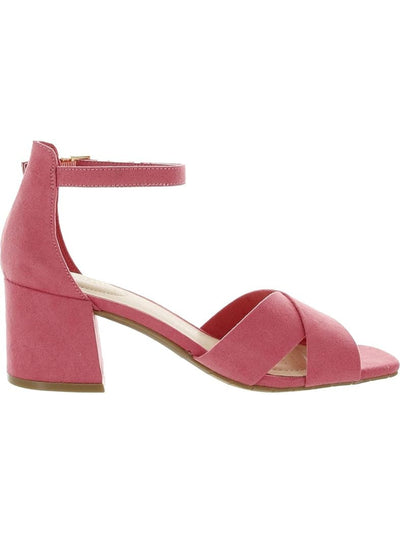 REACTION KENNETH COLE Womens Pink Ankle Strap Padded Mix X-band Square Toe Block Heel Buckle Dress Heeled Sandal 9.5