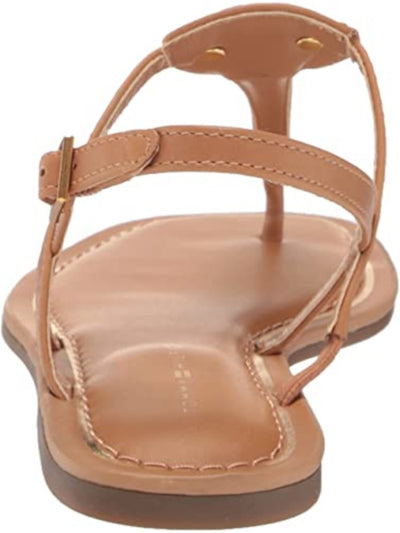 TOMMY HILFIGER Womens Beige Strappy Logo Adjustable Strap Cushioned Janae Square Toe Buckle Thong Sandals 7 M