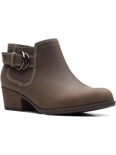 CLARKS COLLECTION Womens Brown Cushioned Buckle Accent Goring Adreena Round Toe Block Heel Zip-Up Leather Booties 6 M